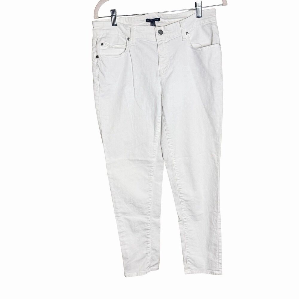 Eileen Fisher Jeans Womens 6 Organic Cotton Stretch Skinny White Light Wear PICS